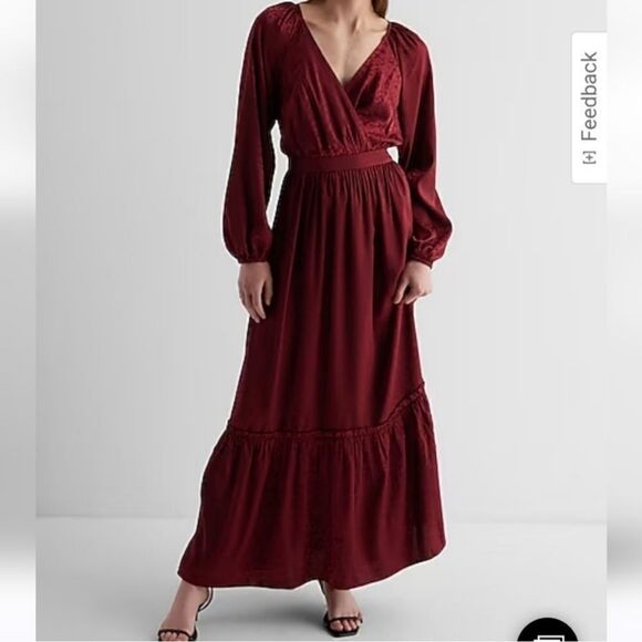 Satin Floral Jacquard V-Neck Tiered Maxi Dress - Picture 1 of 7